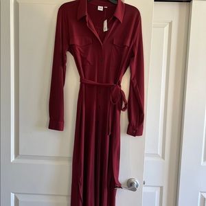 NWT- long sleeve belted maxi shirt dress-s